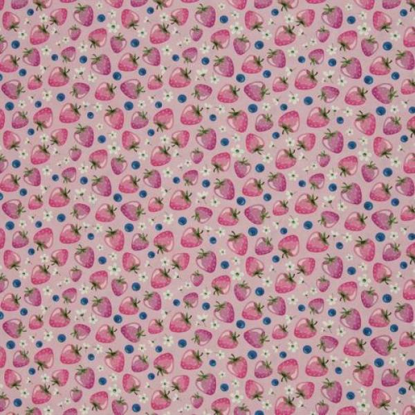 Baumwolldruck Fruits Erdbeeren auf Rosa von Swafing